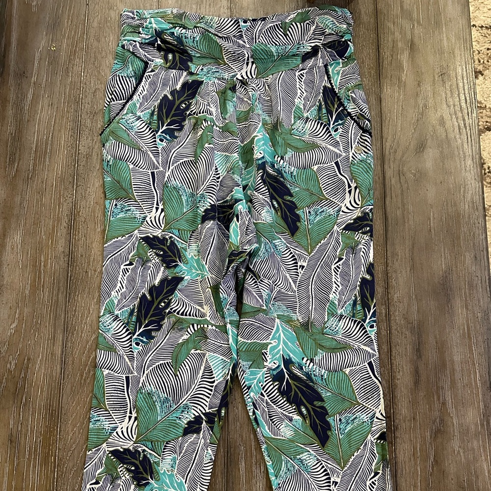 Roxy Green And Blue Leaf Pattern Harem Pants - image 4